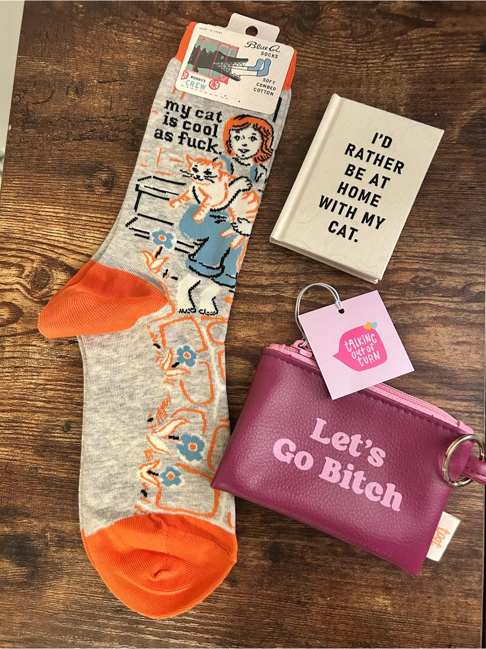 GIFT SET! Novelty socks, penny key ring, fun tiny notebook/desk decor